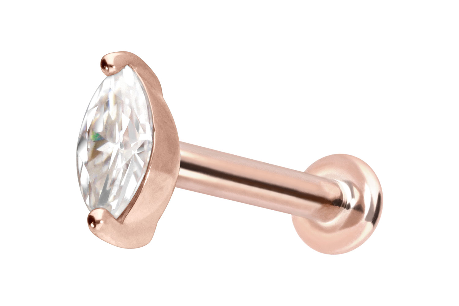 14 Karat Gold Labret Piercing mit Innengewinde MOISSANIT-OVAL